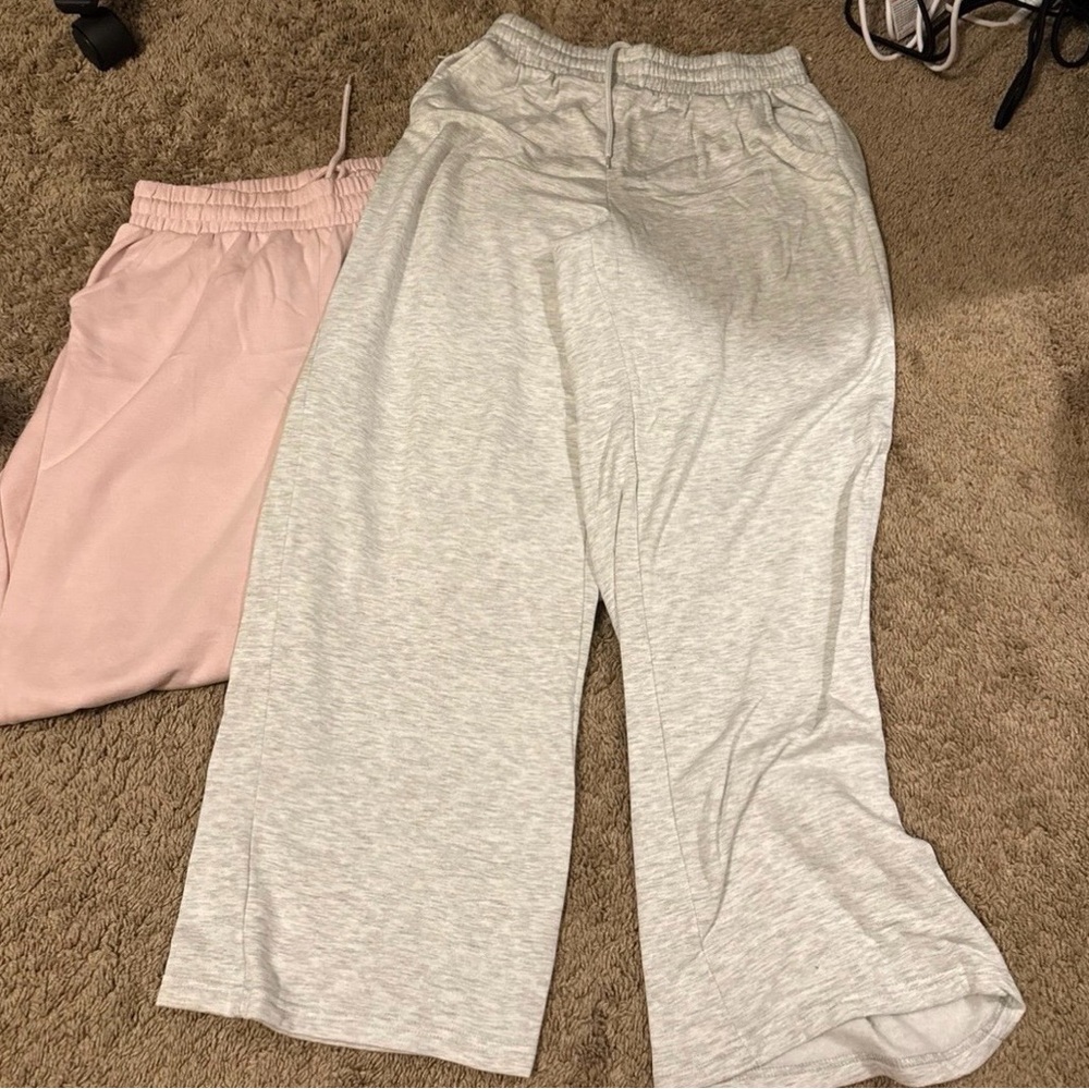 Women's Wide Leg Gray and Pink Pants